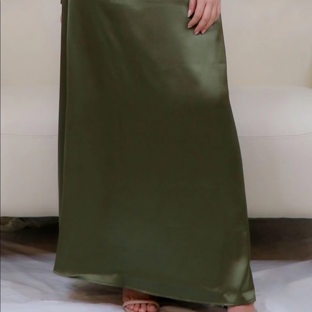 Satin skirt olive green maxi elegant skirt